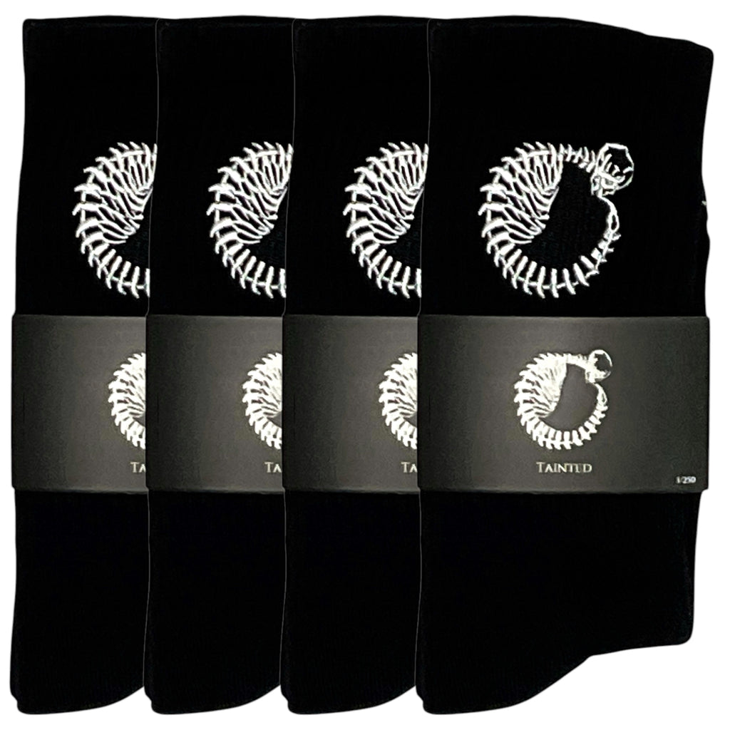 Tainted Embroidered Crew Socks 4 pack (Black)